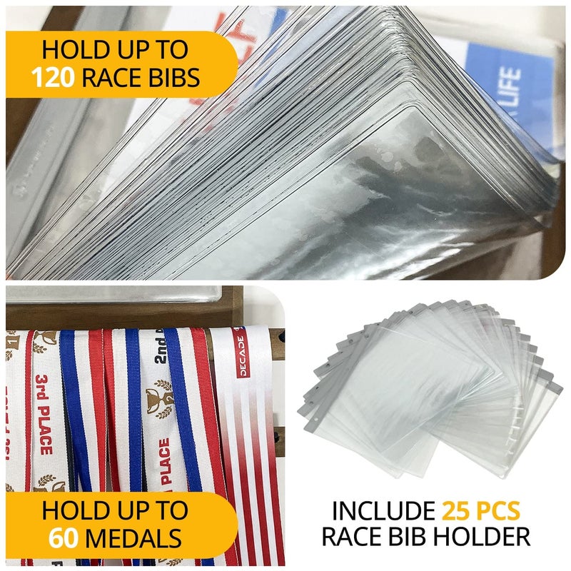 J JACKCUBE DESIGN - Marathon Medal Display Hanger Race Bibs Holder for Runners Wood wall mounted Rack Gymnastics Awards Olympic Triathlete Gifts - MK503A - Image 3